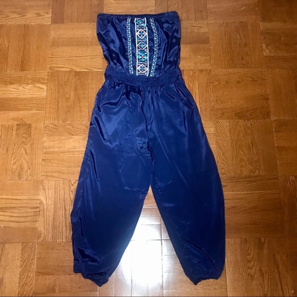 Angie Pants - Vintage Navy Romper w/ Embroidered Detail by Angie